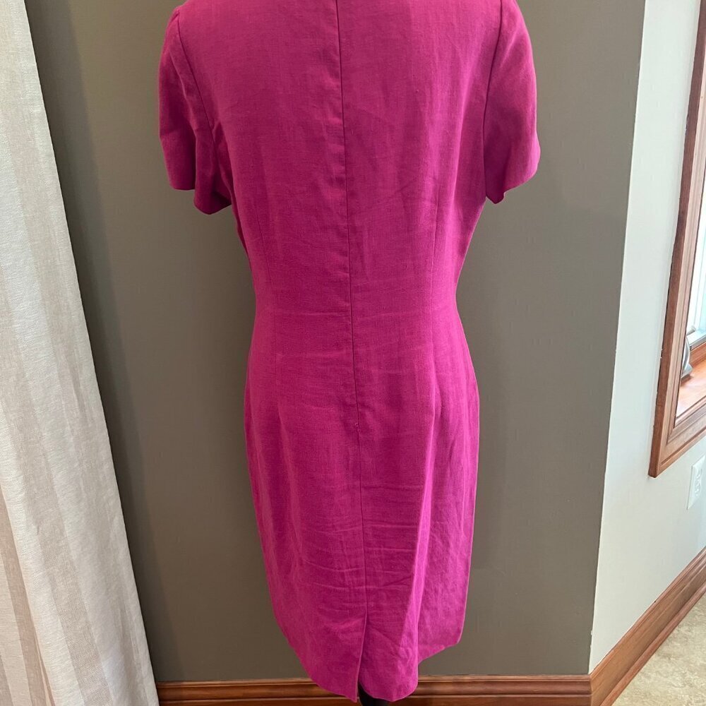 Women's Oberon Fuchsia Linen Classy midi length Dress, Size 12 - Picture 4 of 11